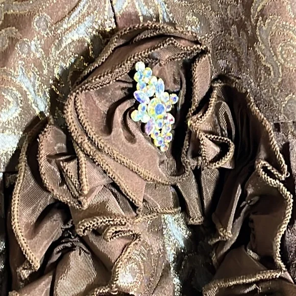 Jessica McClintock Gunne Sax Women’s Size 6 80s 90s Brown Gold Rhinestone Dress - Picture 3 of 13